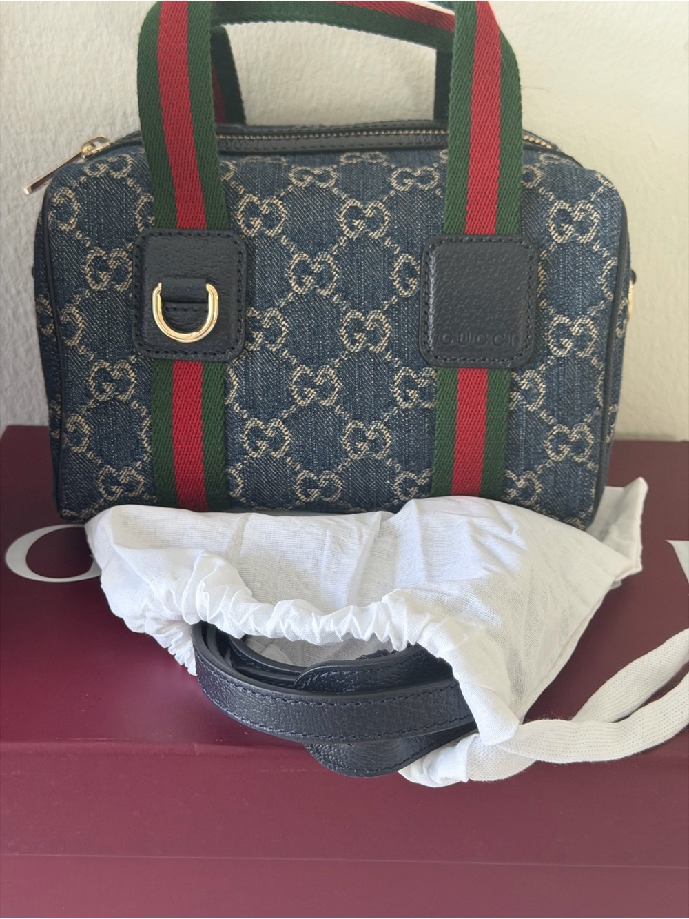 RARE NWT Gucci GG Denim Mini Boston Bag WOW